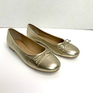 Talbots Sz 9 Gold Metallic Leather Blaine Nappa Ballet Flats with Bow